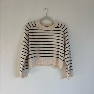 T Tahari Cream and Black Striped Sweater